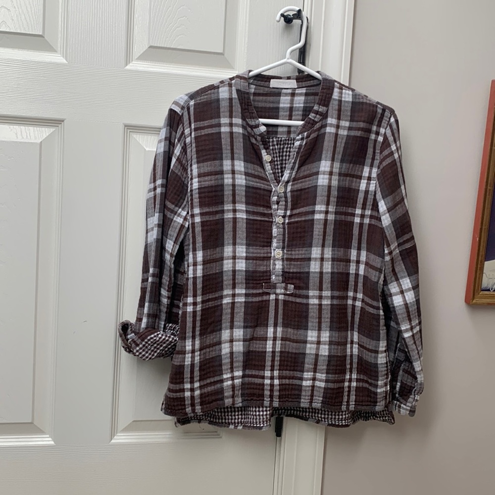 CP Shades Brown and White Plaid Top with Contrasting Fabric Lining